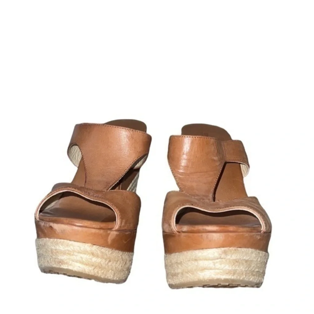 Jimmy Choo‎ Leather Pledge T-Strap Rope Platform Wedge Slide Espadrilles